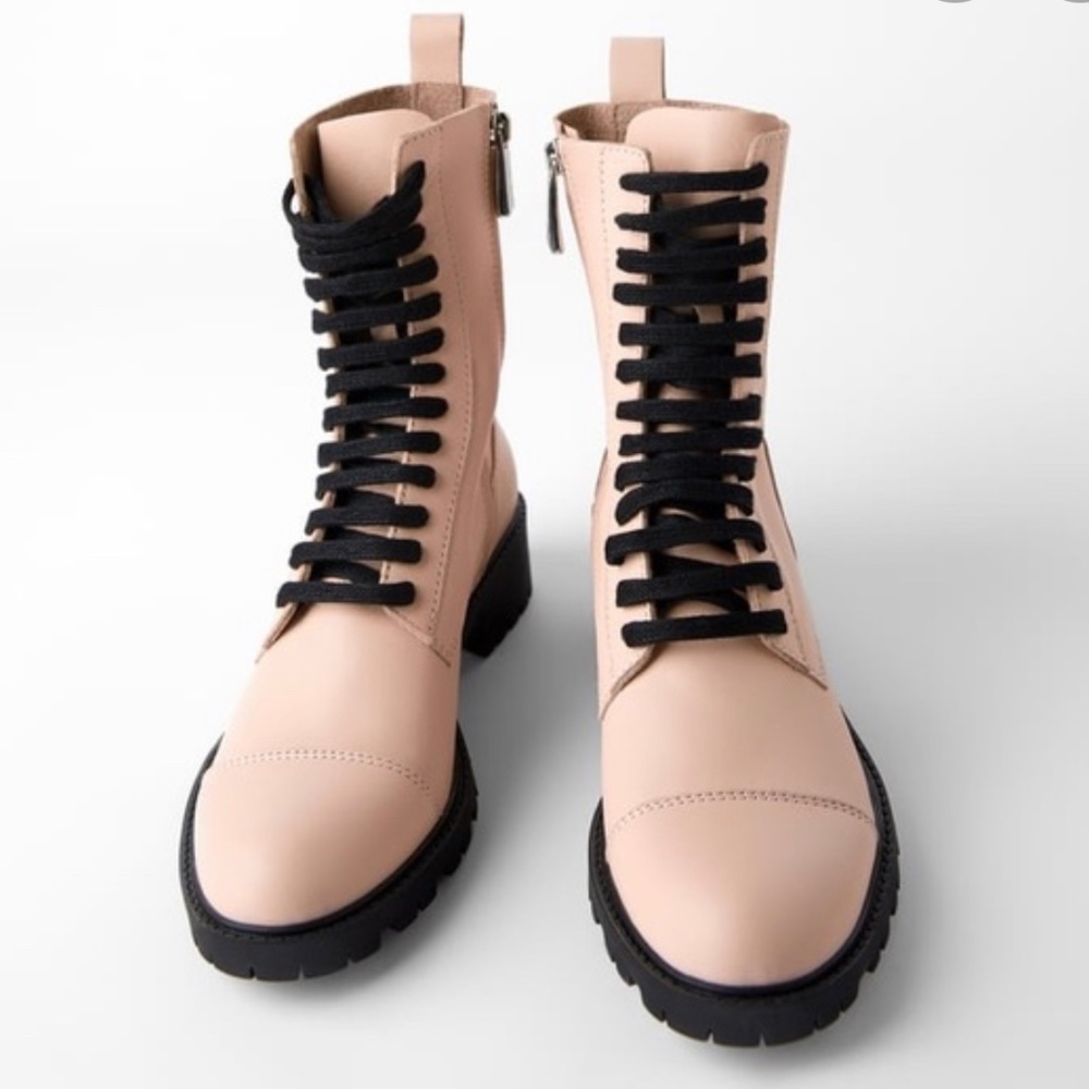 Zara TRF Pink Leather Ankle Boots